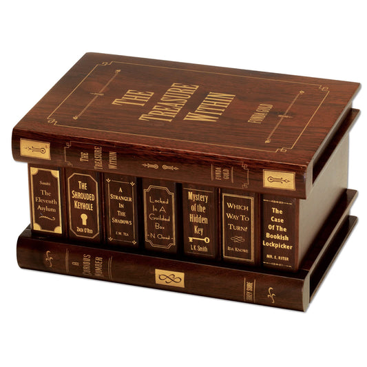 Bits and Pieces puzzle box exterior shields valuables with premium walnut wood.