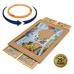 Bits and Pieces spacious puzzle table with drawers for organization.