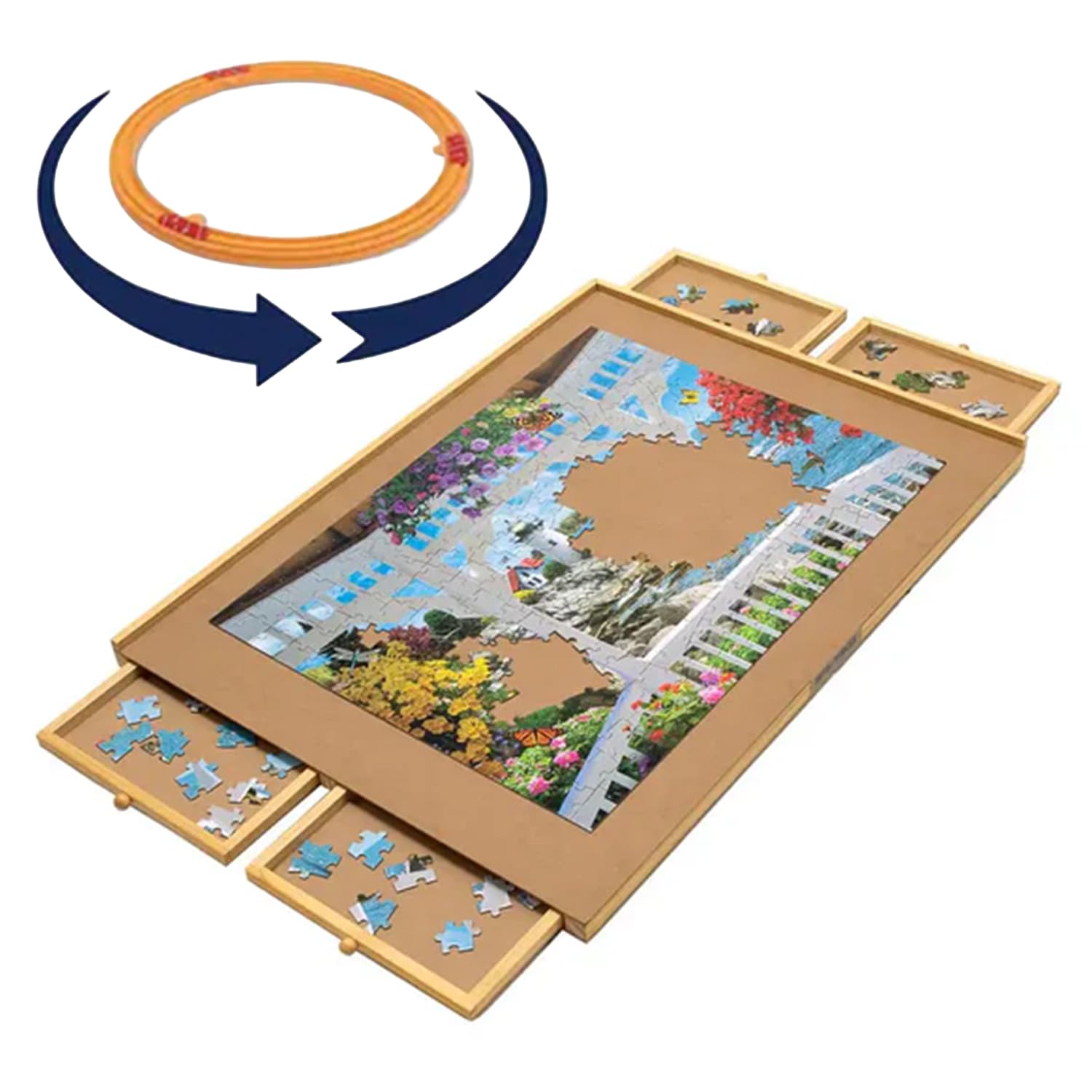 Bits and Pieces rotating puzzle board with 360° access for easy reach.