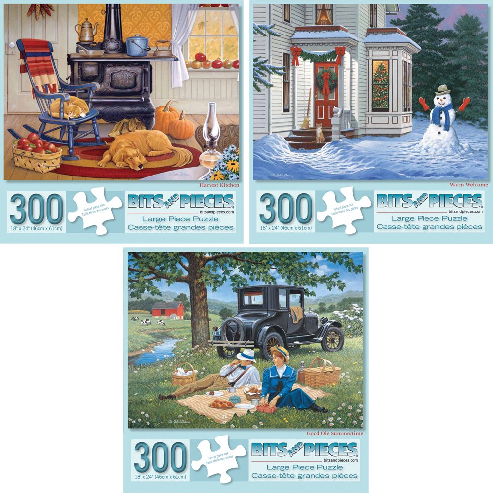 Bits and Pieces seasons-themed puzzles three-set for family fun and focused play.