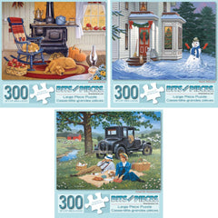 Bits and Pieces seasons-themed puzzles three-set for family fun and focused play.