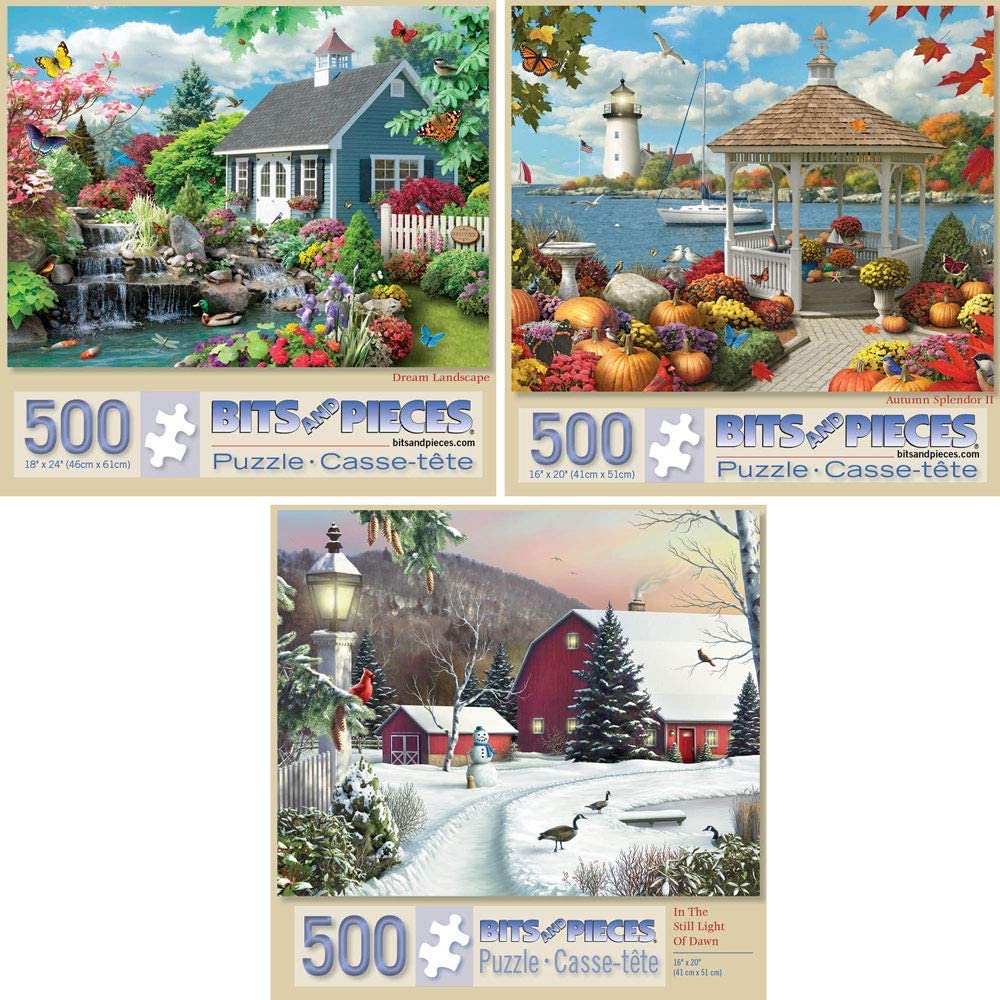 Bits and Pieces three nature puzzles by Alan Giana, ready for family puzzle night.