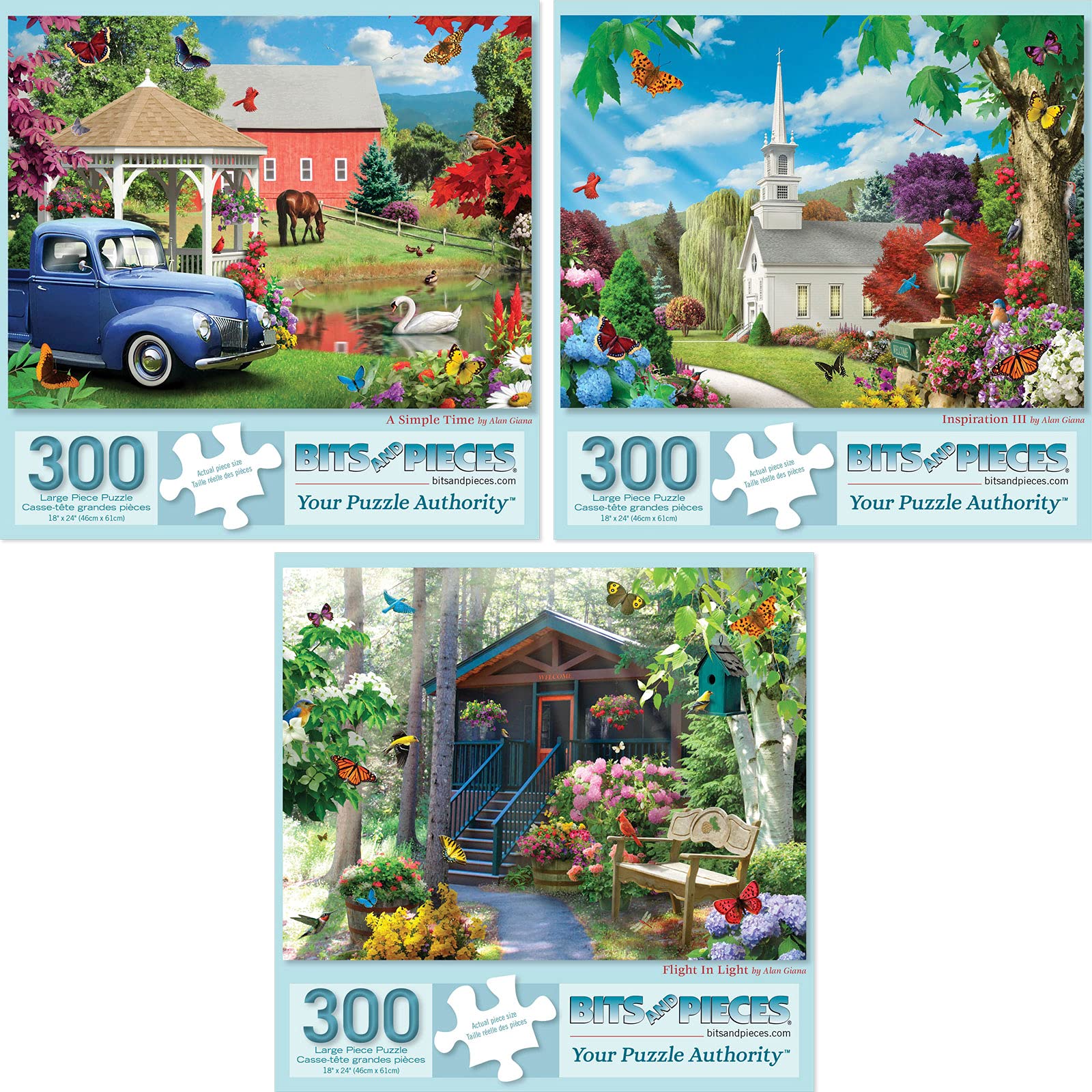 Bits and Pieces three puzzles 18x24 collection: mindful, collaborative family time.