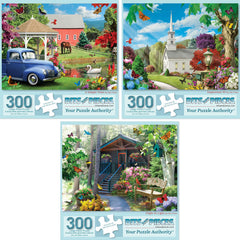 Bits and Pieces three puzzles 18x24 collection: mindful, collaborative family time.