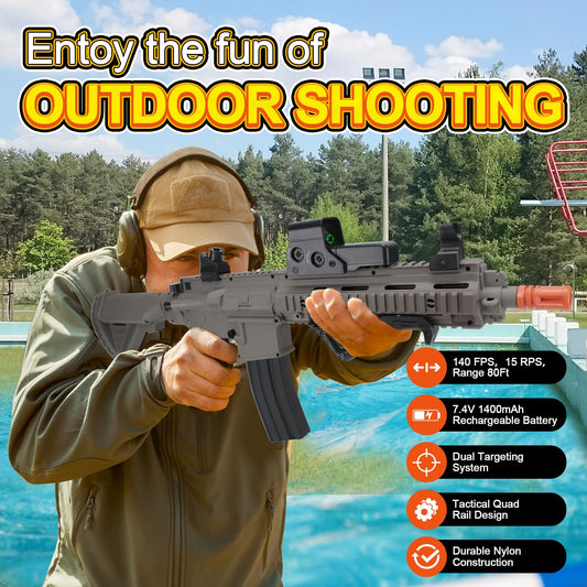 BIU BLASTER 30-Inch Gel Ball Blaster side rails demonstrate modular upgrade potential for tactical play.