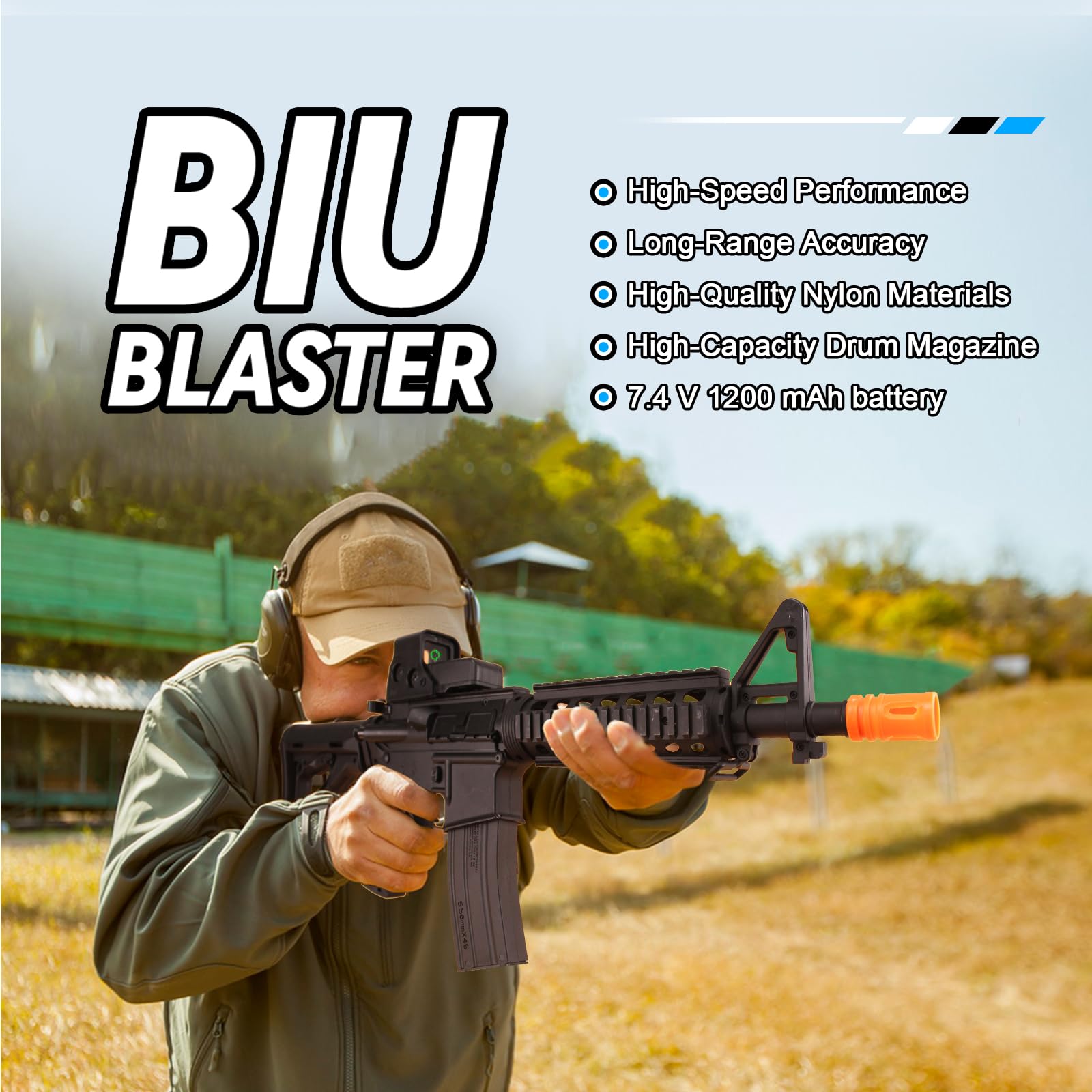 BIU BLASTER drum magazine showing 1500+ round capacity for extended battles