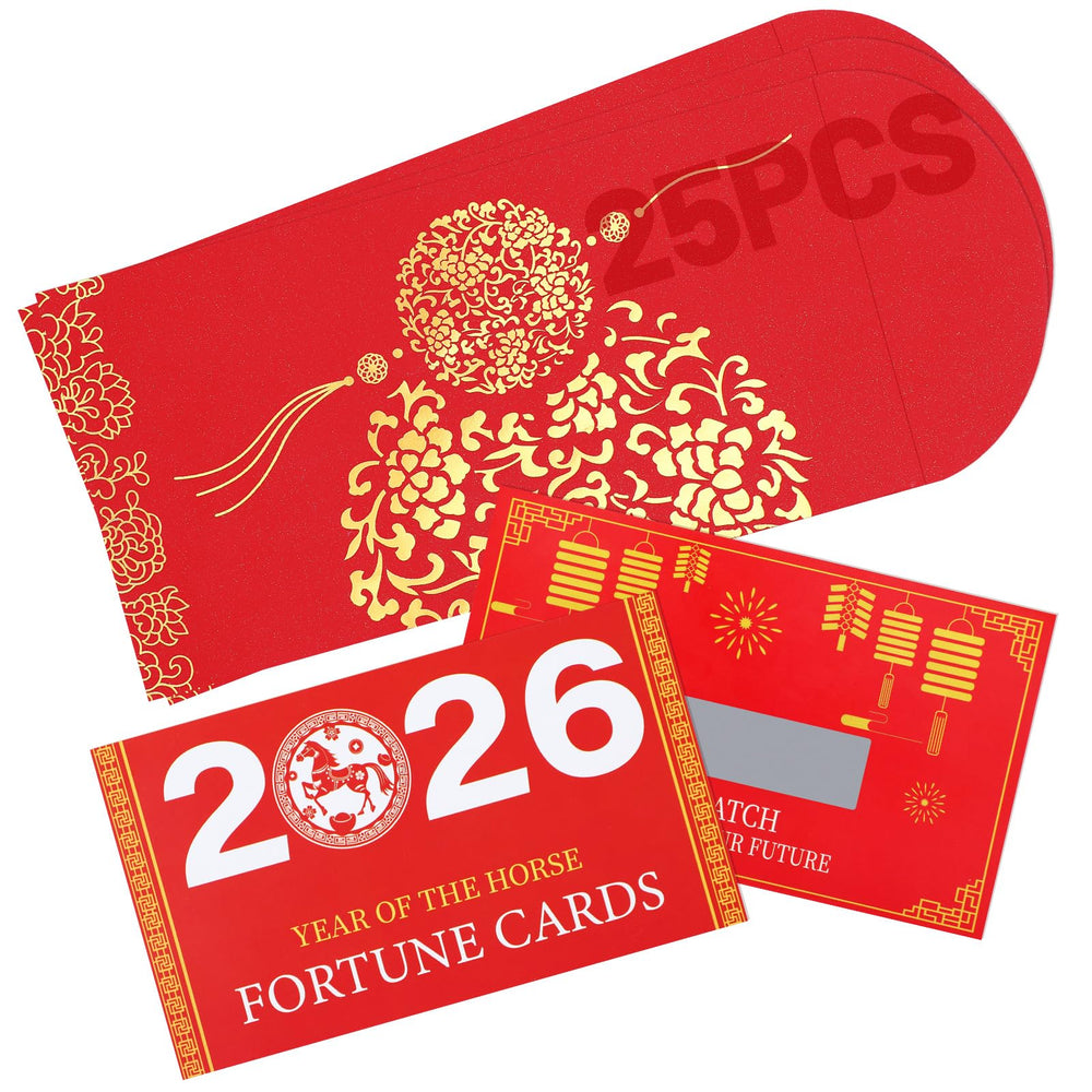 Biubee horse fortune card front with vibrant red and gold design for New Year luck