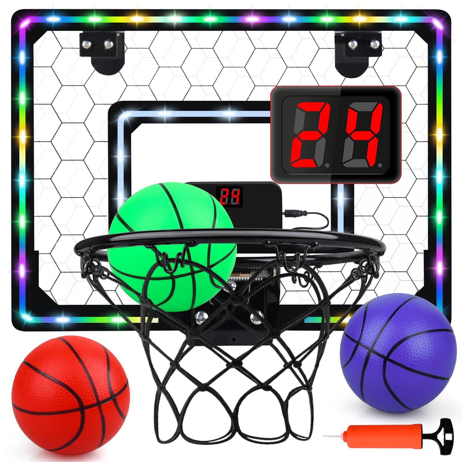 Biulotter basketball hoop with LED scoreboard over the door for engaging home play