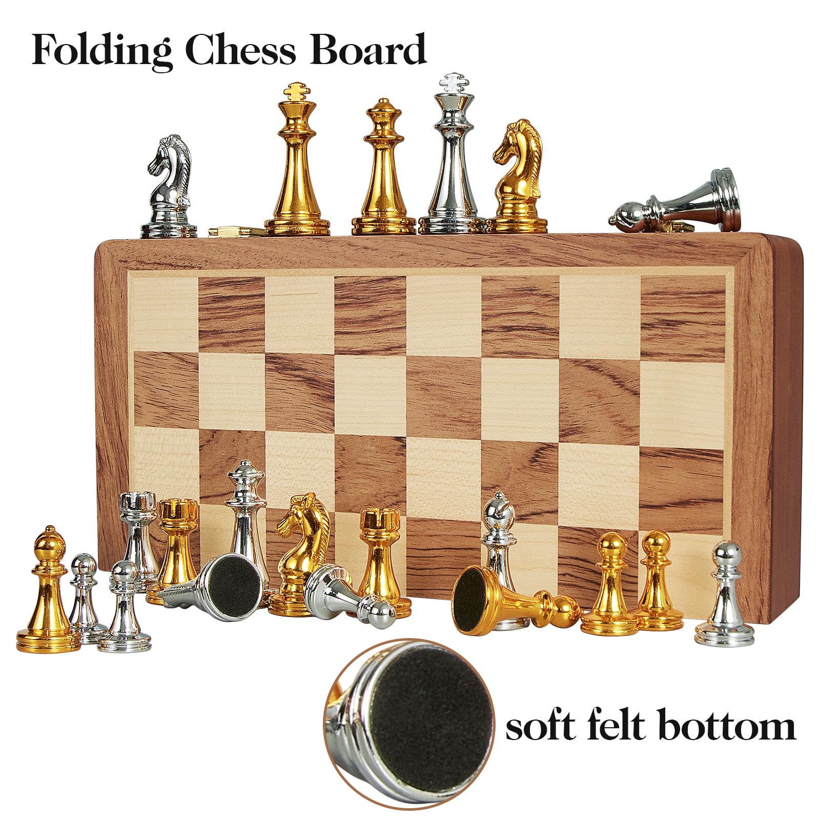 BIVOMON chess pieces with felt bottoms protect surfaces during play.