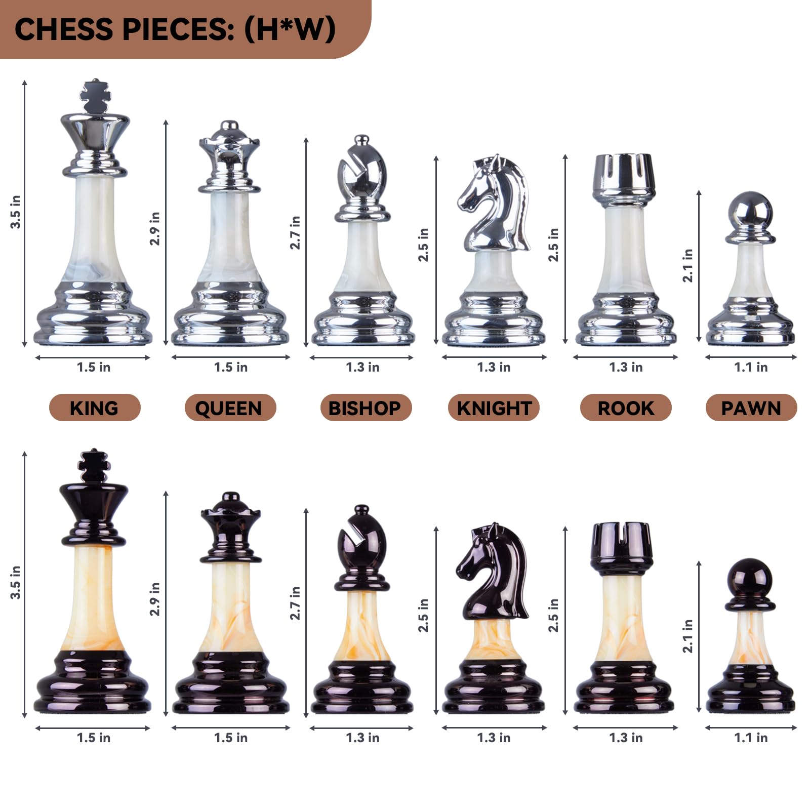 Walnut-finish chessboard surface by BIVOMON, smooth and stylish.