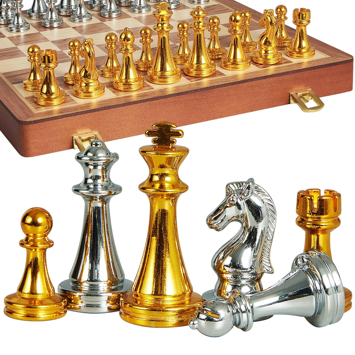 BIVOMON folding chess board 12-inch, open view for quick on-the-go games.