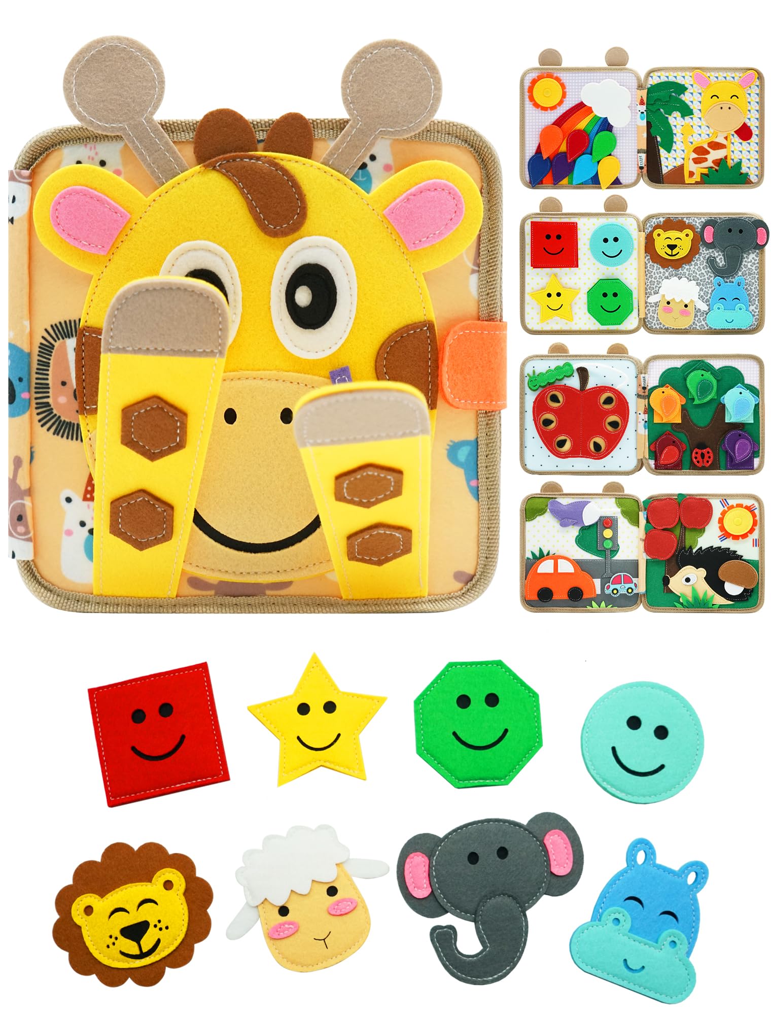 BizyKoady Busy Book front cover with giraffe engages curious toddlers