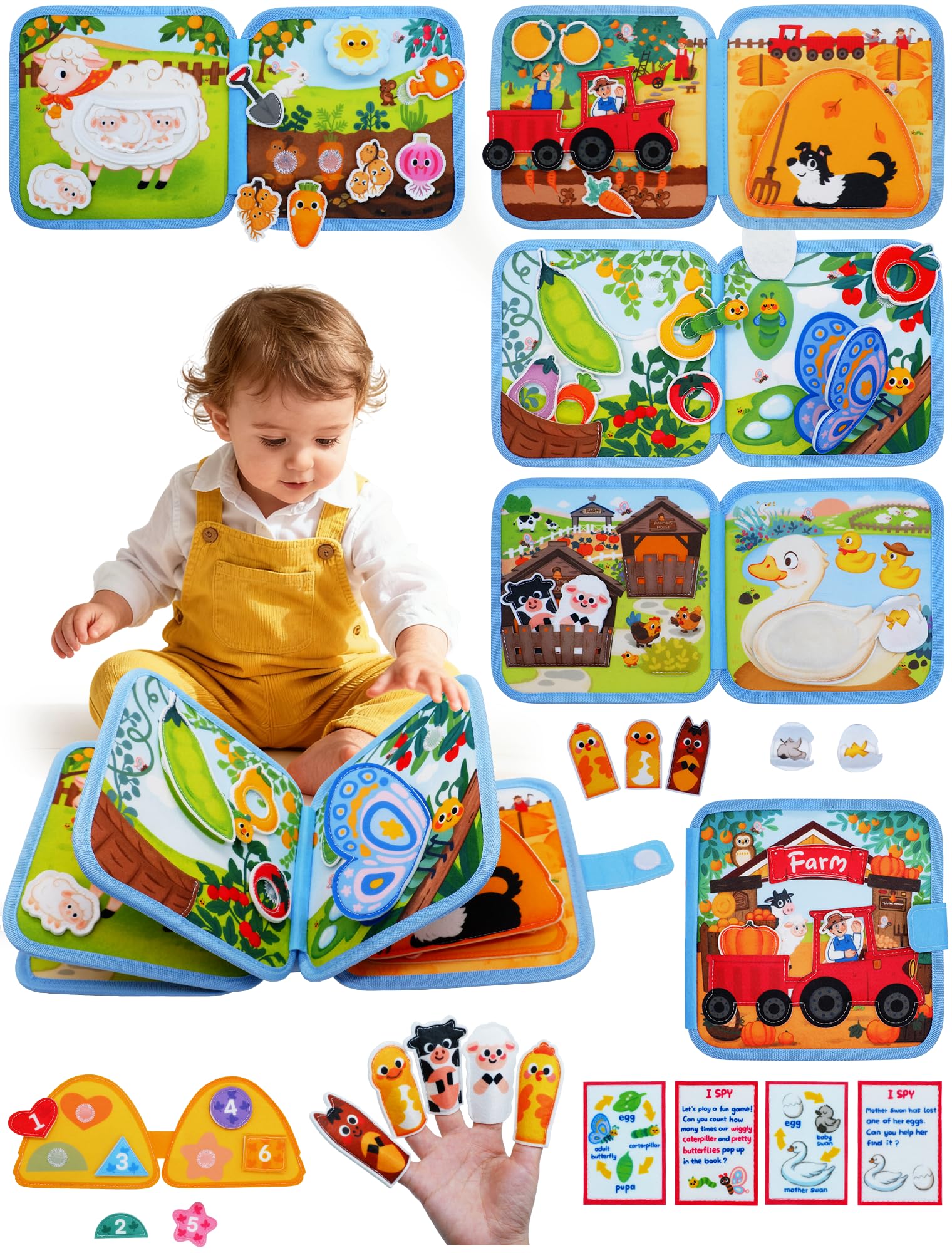 BizyKoady Farm Busy Book cover with vibrant farm scenes for calm screen-free play.