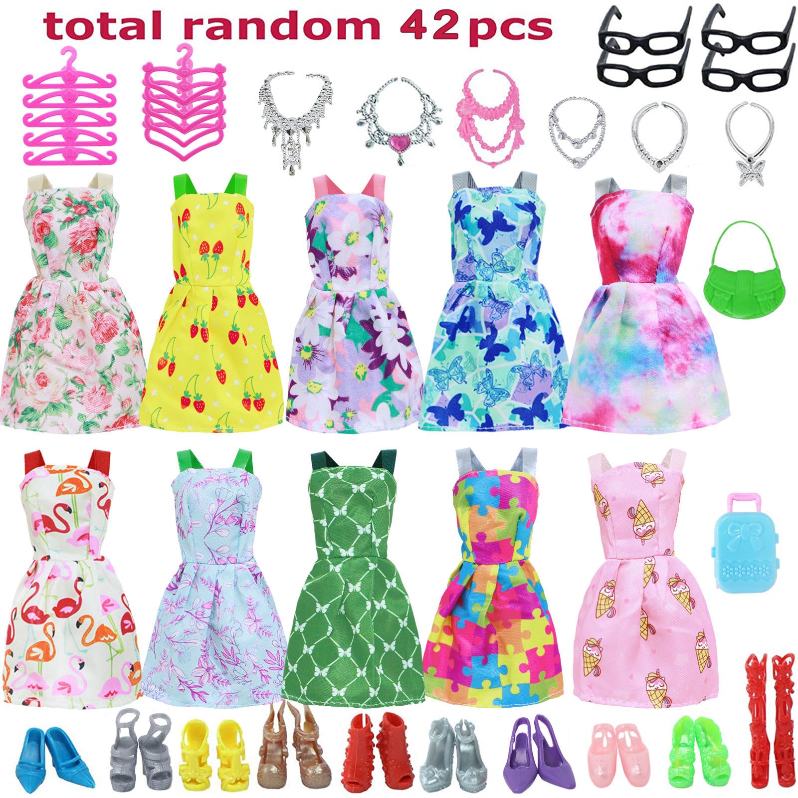 BJDBUS doll mini dresses 10pcs for colorful outfit variety