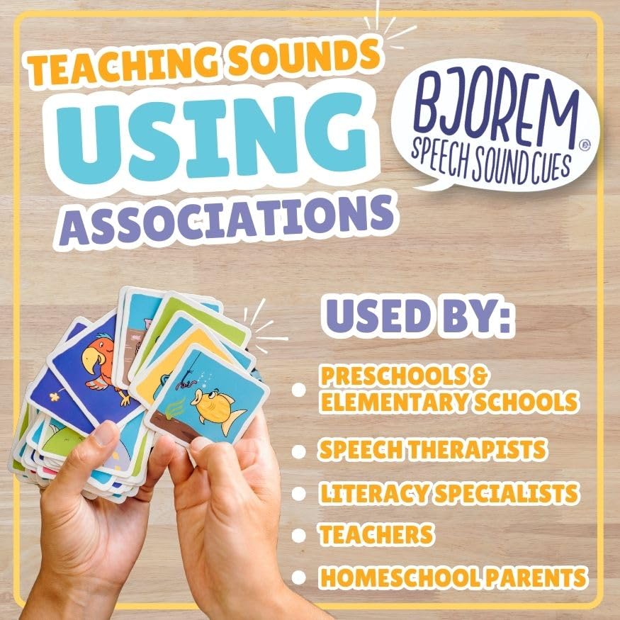 Bjorem Speech 2nd Edition vowel cards front support vowel awareness with vivid illustrations.