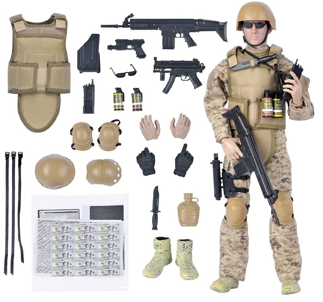 BJPEY 12-inch special forces figure in desert camouflage for display