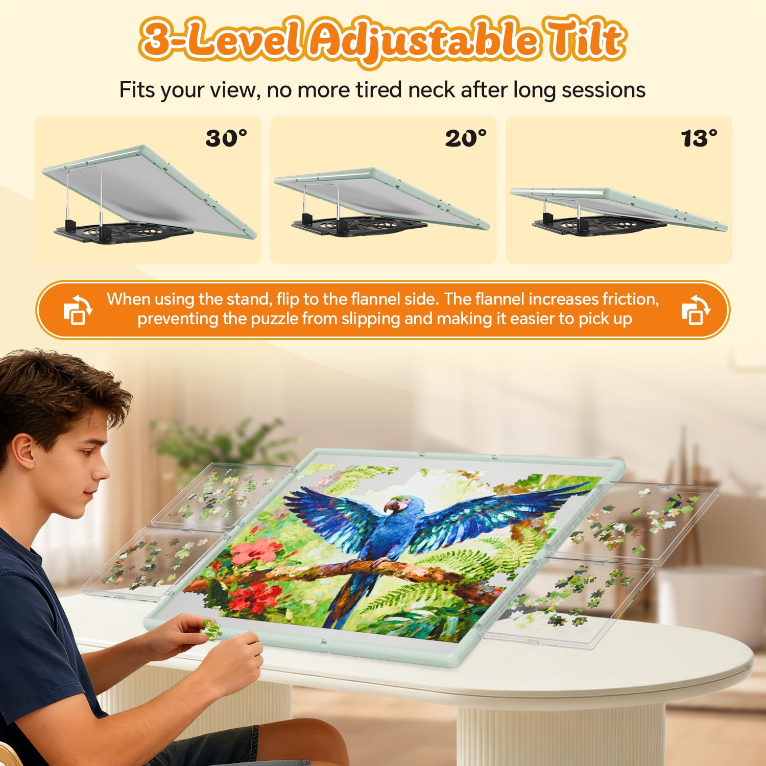 BJPuzT dual-sided puzzle table with velvet surface preventing piece slips.