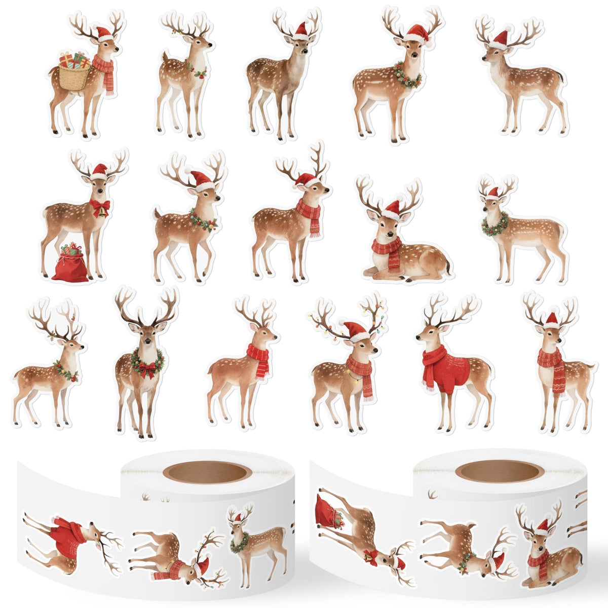 BkeeCten Christmas watercolor reindeer sticker collection for festive gift wrapping and decor