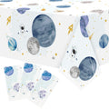 BkeeCten space tablecloth with astronauts protects surfaces during a first birthday