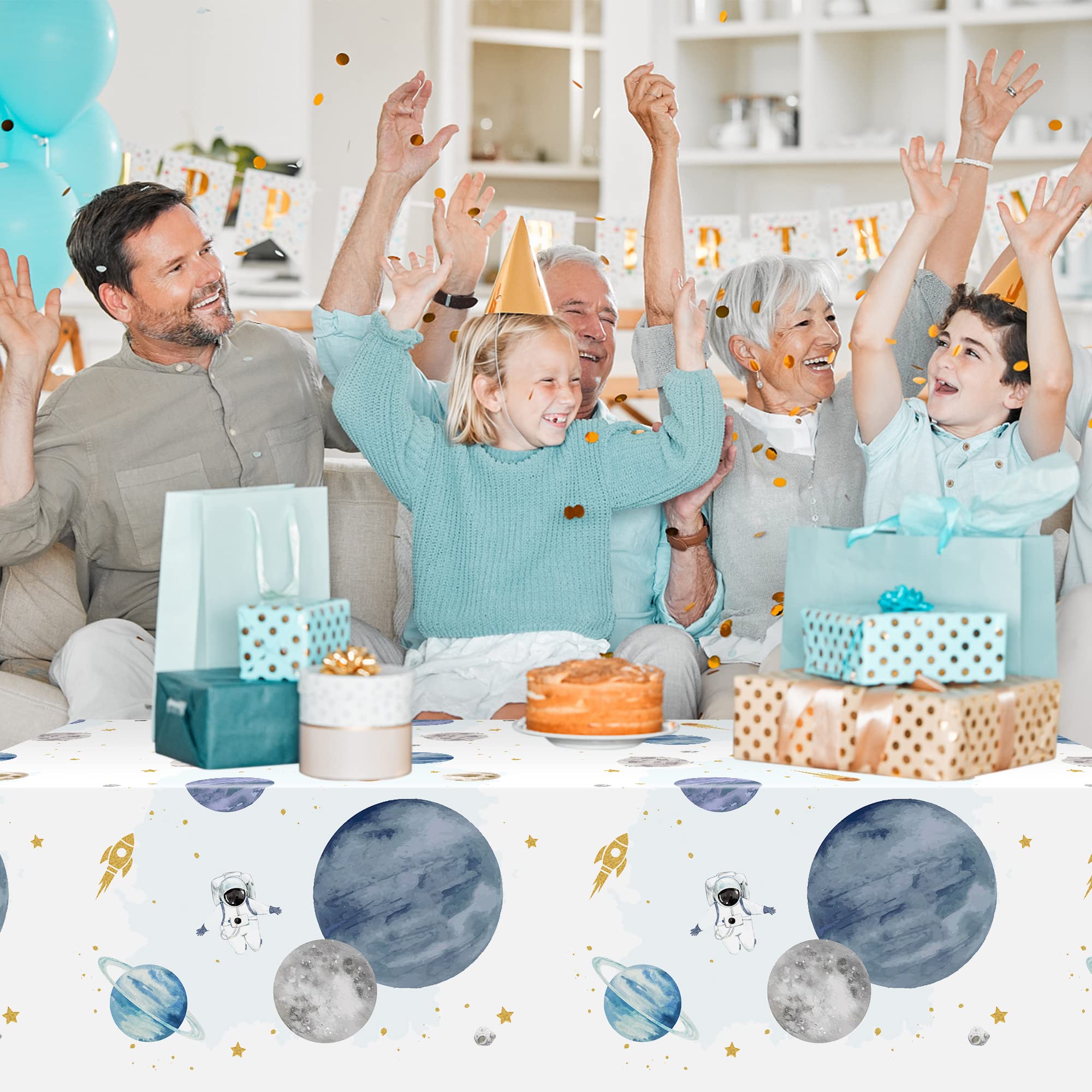 BkeeCten galaxy-themed tablecloth pack for baby showers and space parties