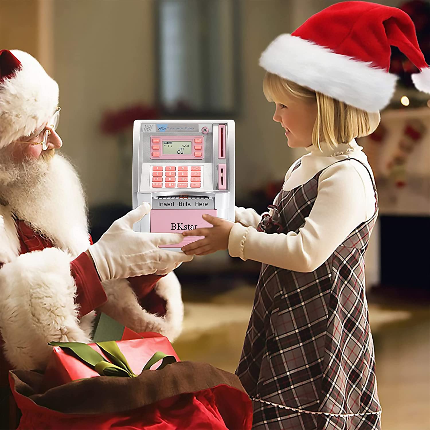 BKstar Kids Talking Pink ATM Piggy Bank packaging and setup for new users