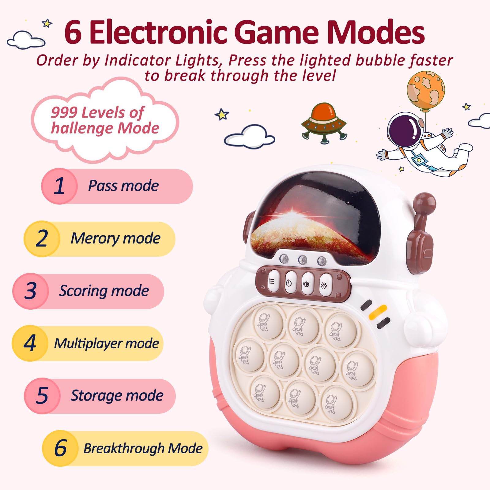 Blackma pink astronaut handheld puzzle game for engaging, screen-free play.