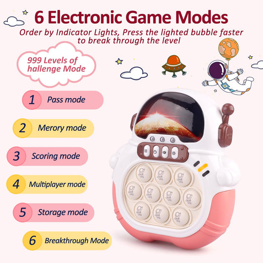 Blackma pink astronaut handheld puzzle game for engaging, screen-free play.