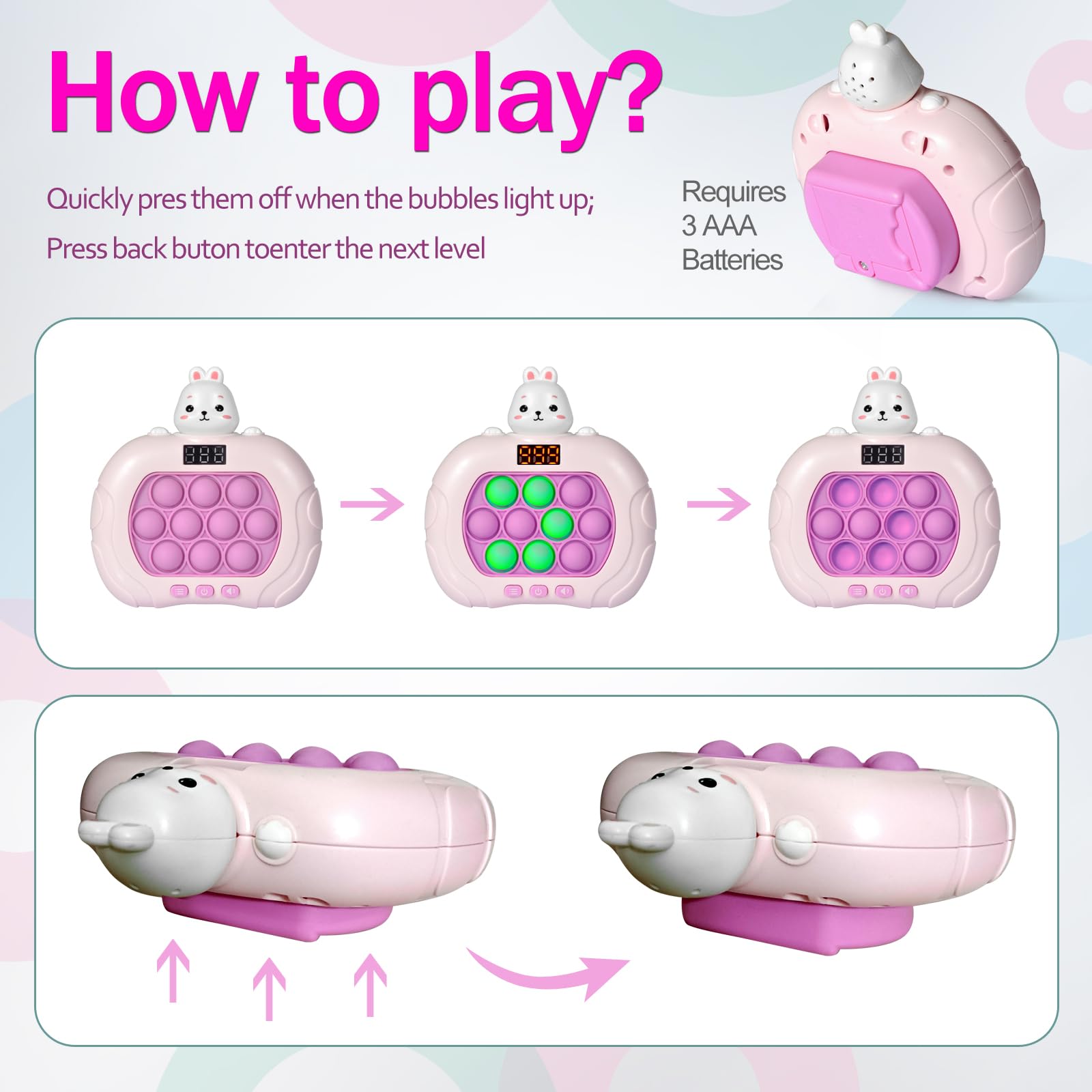 Blackma Fast Push Pop Game LED display highlighting levels and scores.