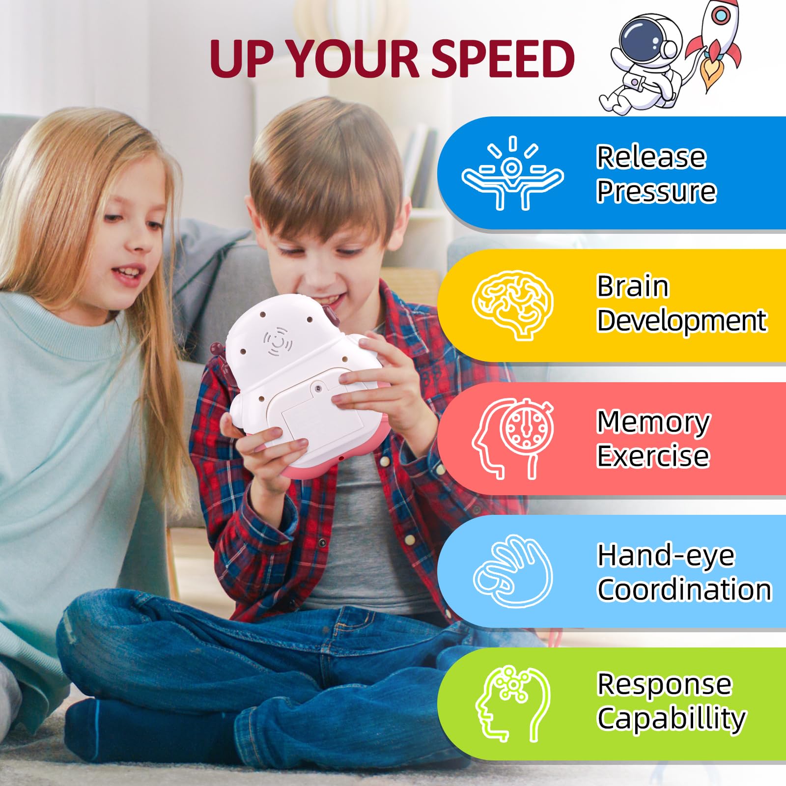 Blackma handheld puzzle game with lights and sounds for improving hand-eye coordination