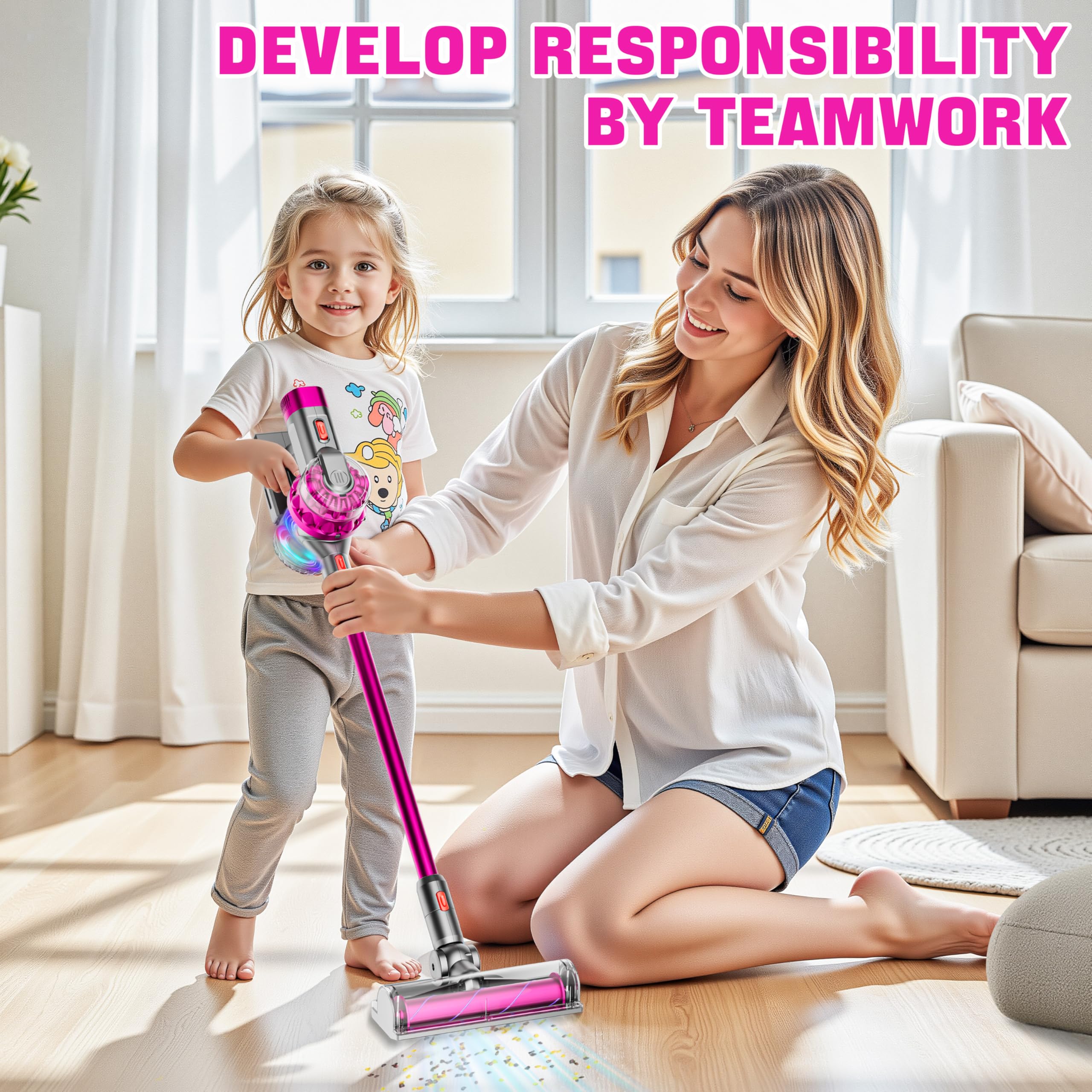BLAXTEM 4-in-1 kids vacuum wide-mouth-attachment cleans spills and crumbs easily.