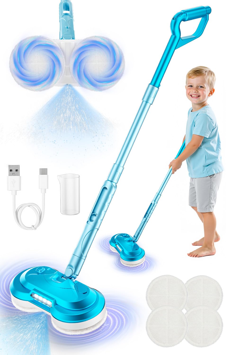 BLAXTEM Kids electric spray spin mop with headlight for immersive pretend play