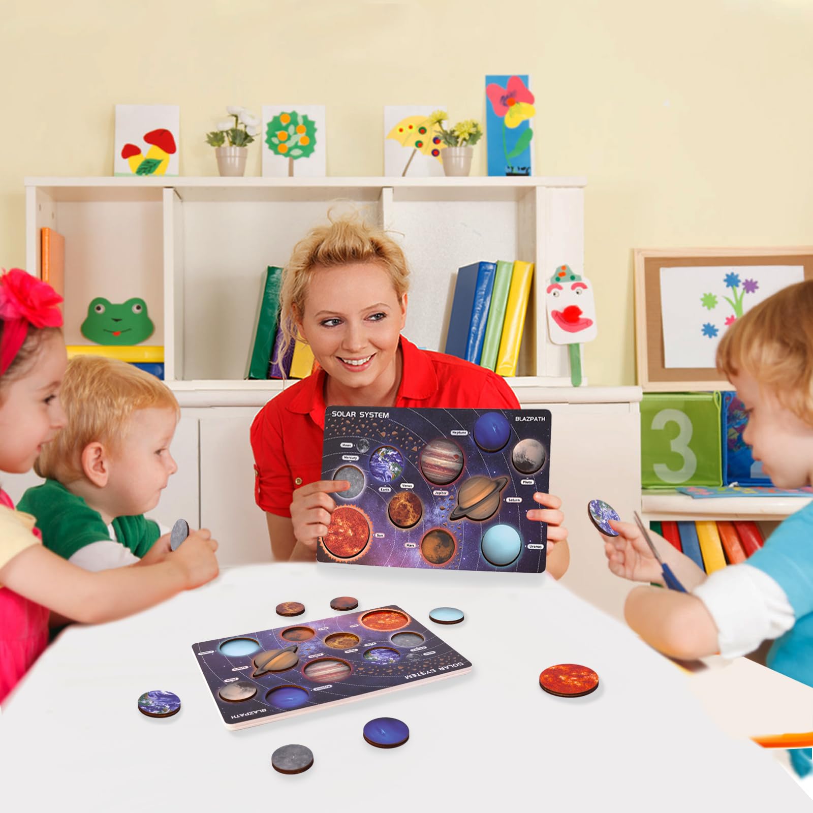 BLAZPATH solar system wooden puzzle durable wood for classroom space play