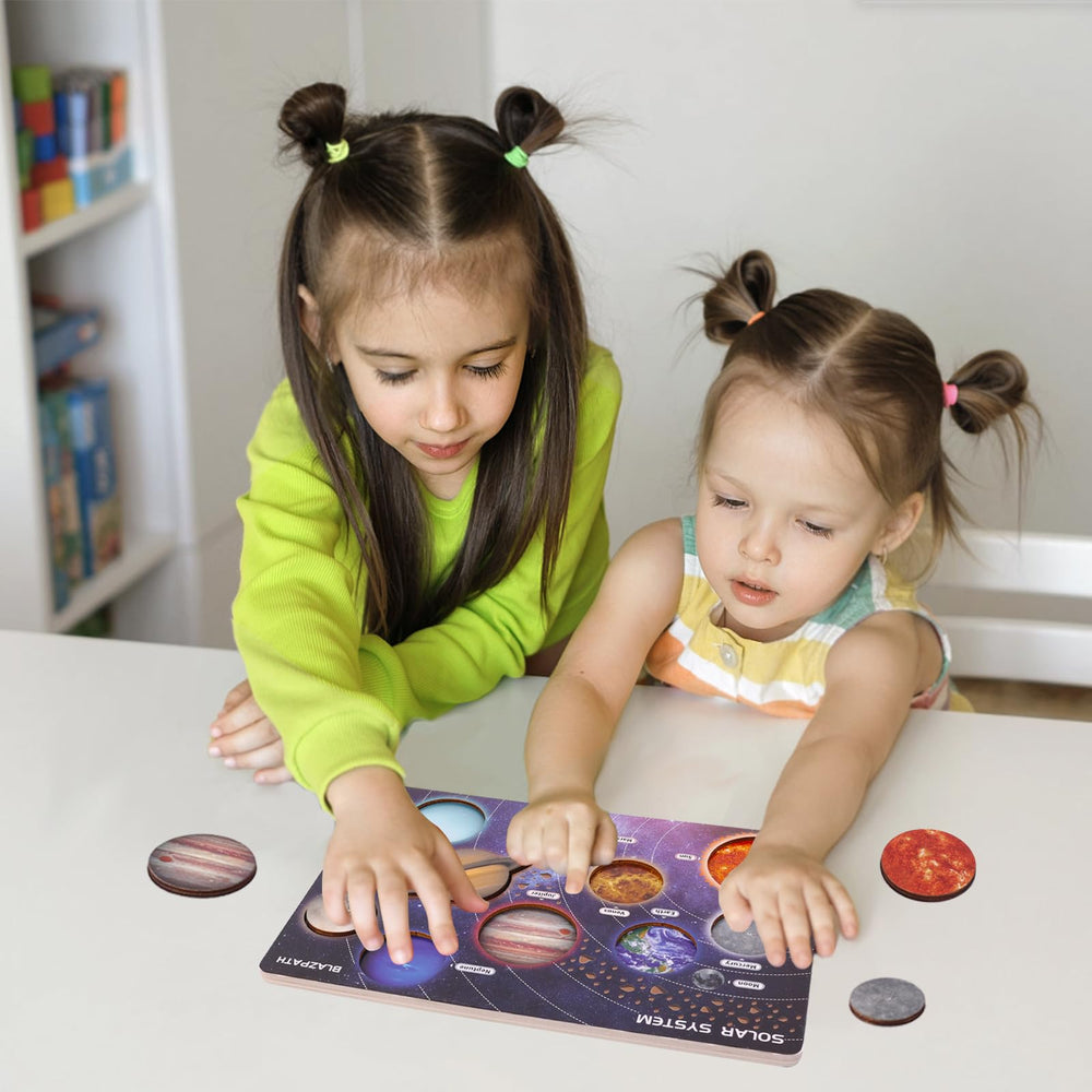 BLAZPATH solar system wooden puzzle Montessori-style learning tool for preschoolers