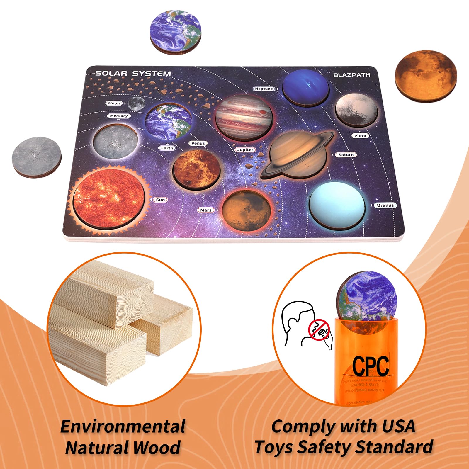 BLAZPATH solar system wooden puzzle travel-friendly design for quiet car trips