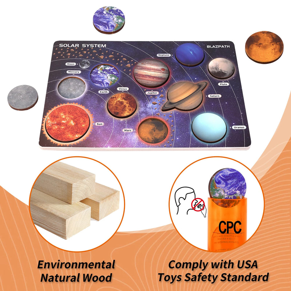 BLAZPATH solar system wooden puzzle travel-friendly design for quiet car trips