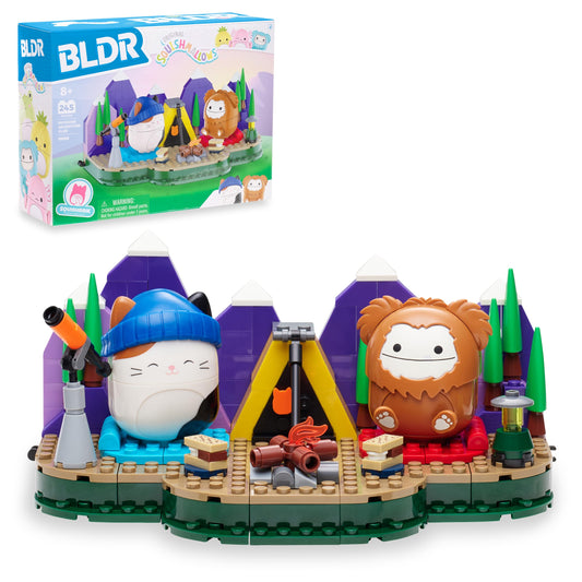 BLDR Squishmallows Outdoor Adventure Club set invites imaginative play with Cam and Benny.