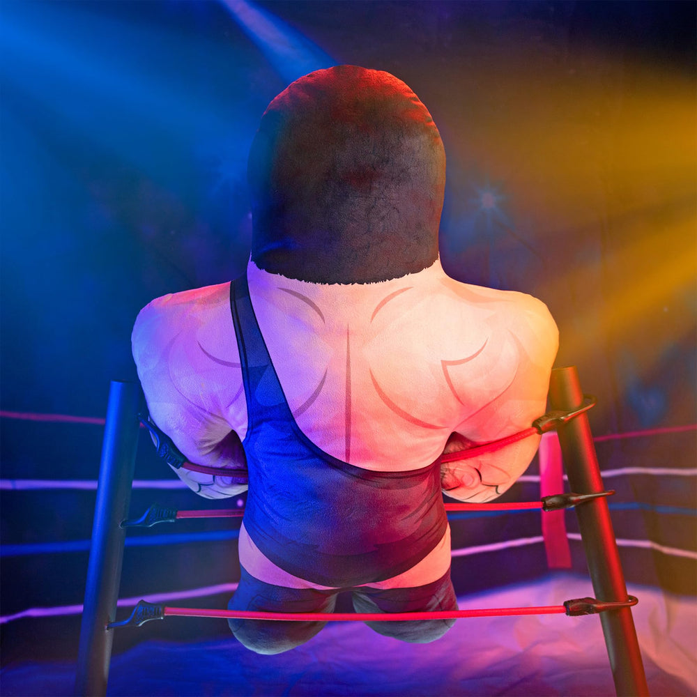 Bleacher Creatures Andre the Giant plush includes care tag for upkeep.