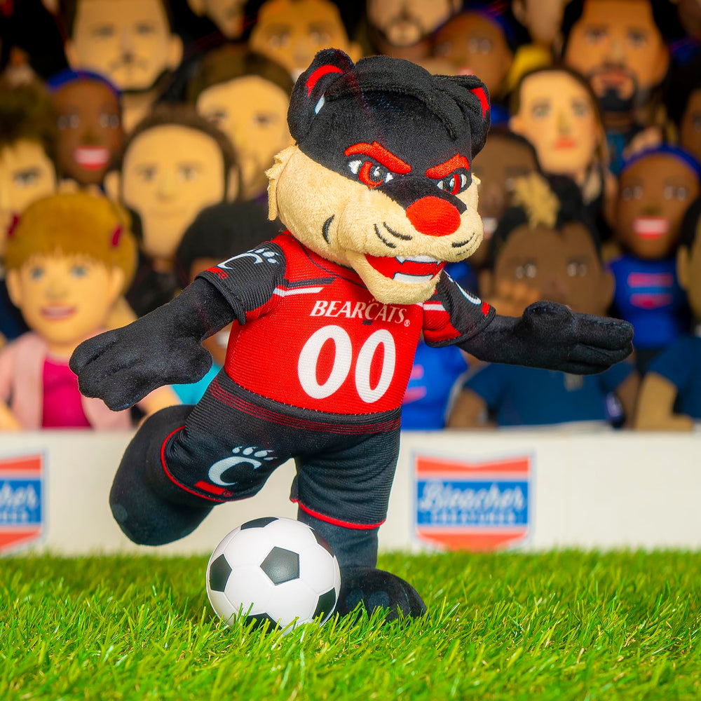 Bleacher Creatures Bearcat plush stays vibrant with surface-cleaning after play.