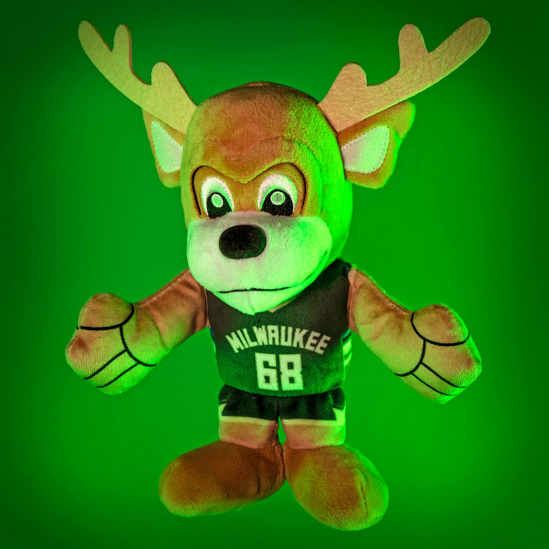 Bucks court-inspired sublimated design on Bleacher Creatures Bango Kuricha plush.