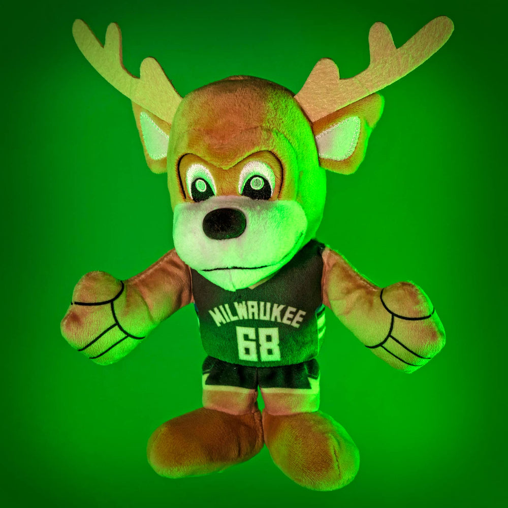 Bucks court-inspired sublimated design on Bleacher Creatures Bango Kuricha plush.