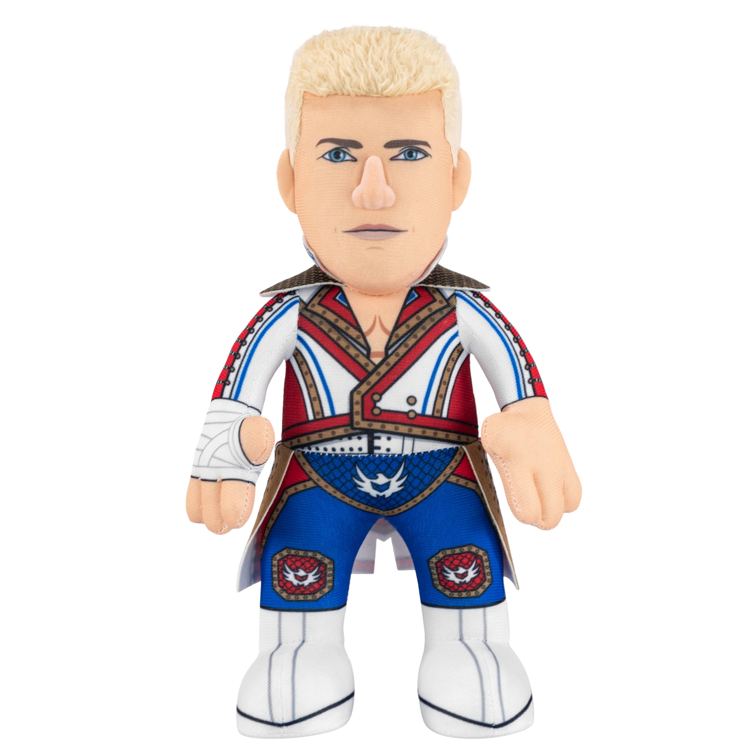 Bleacher Creatures Cody Rhodes 10-inch plush face detail, ideal for display and photos.