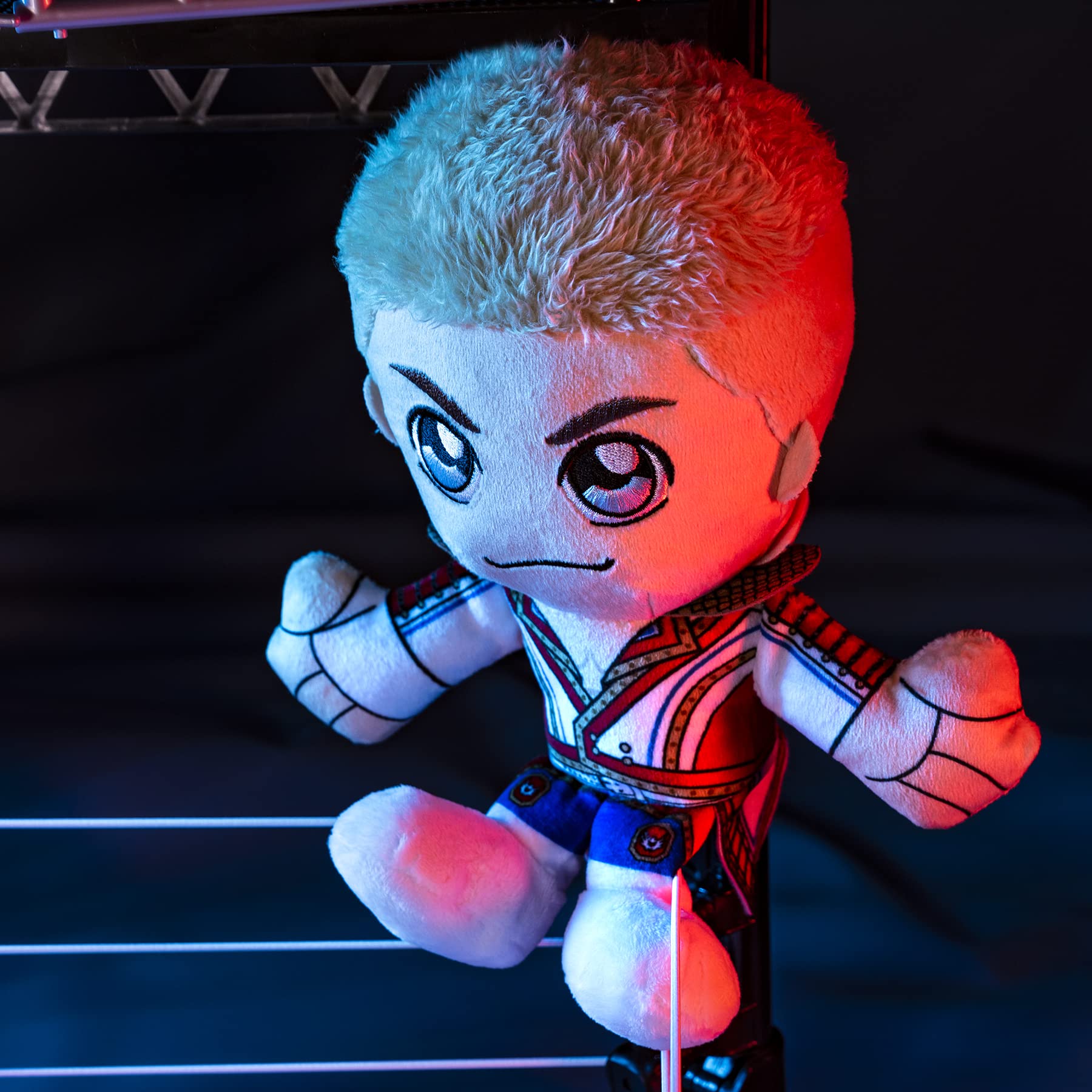 Bleacher Creatures Cody Rhodes collectible plush for display.