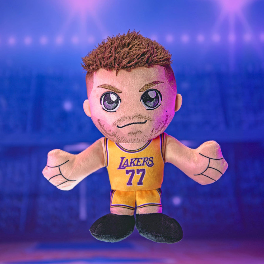 Bleacher Creatures Luka Doncic plush with bean bag bottom for upright display.