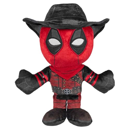 Marvel Cowboy Deadpool Kuricha plush side view showcasing cowboy details and humor