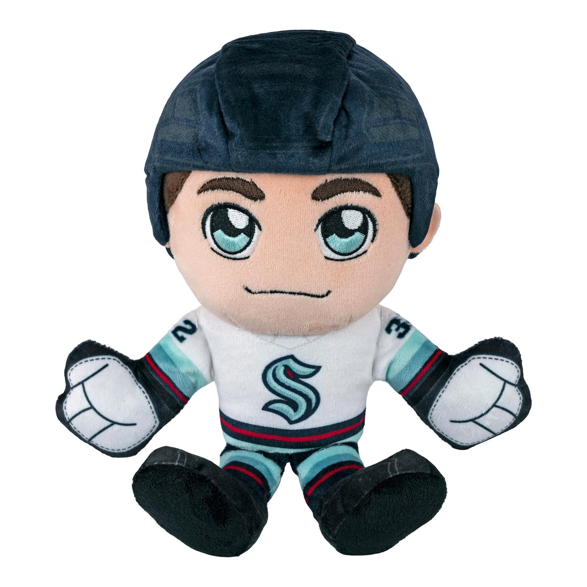Bleacher Creatures Seattle Kraken 8-Inch Kuricha plush sitting securely on desk with bean bag bottom.