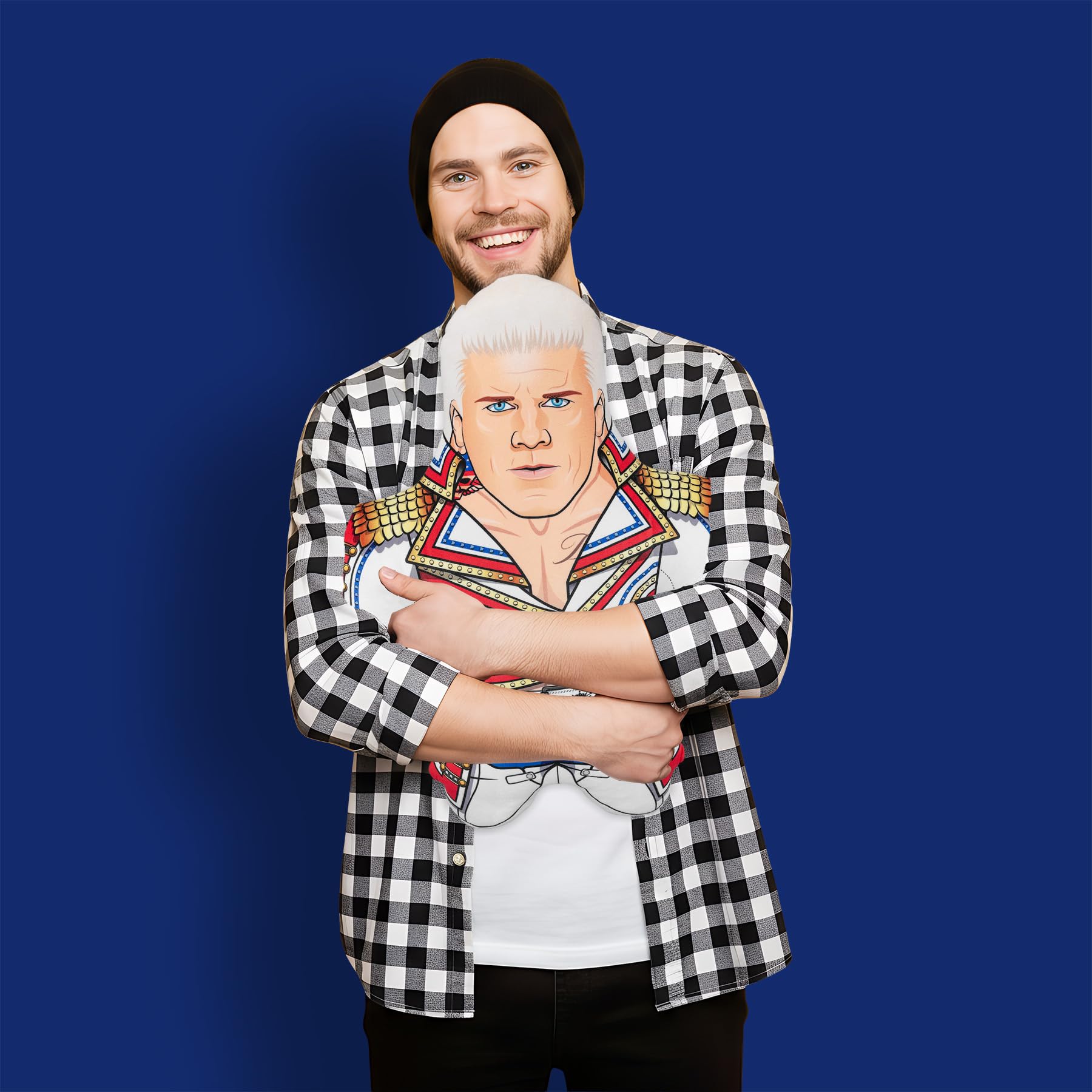 Bleacher Creatures Cody Rhodes plush face close-up, shows accurate facial features