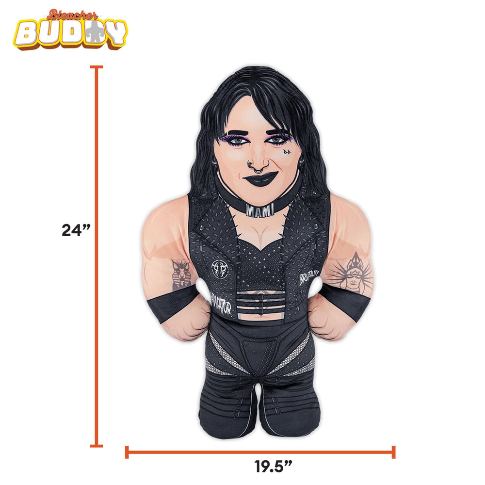 Bleacher Creatures WWE Rhea Ripley plush, close-up face, authentic ring personality.