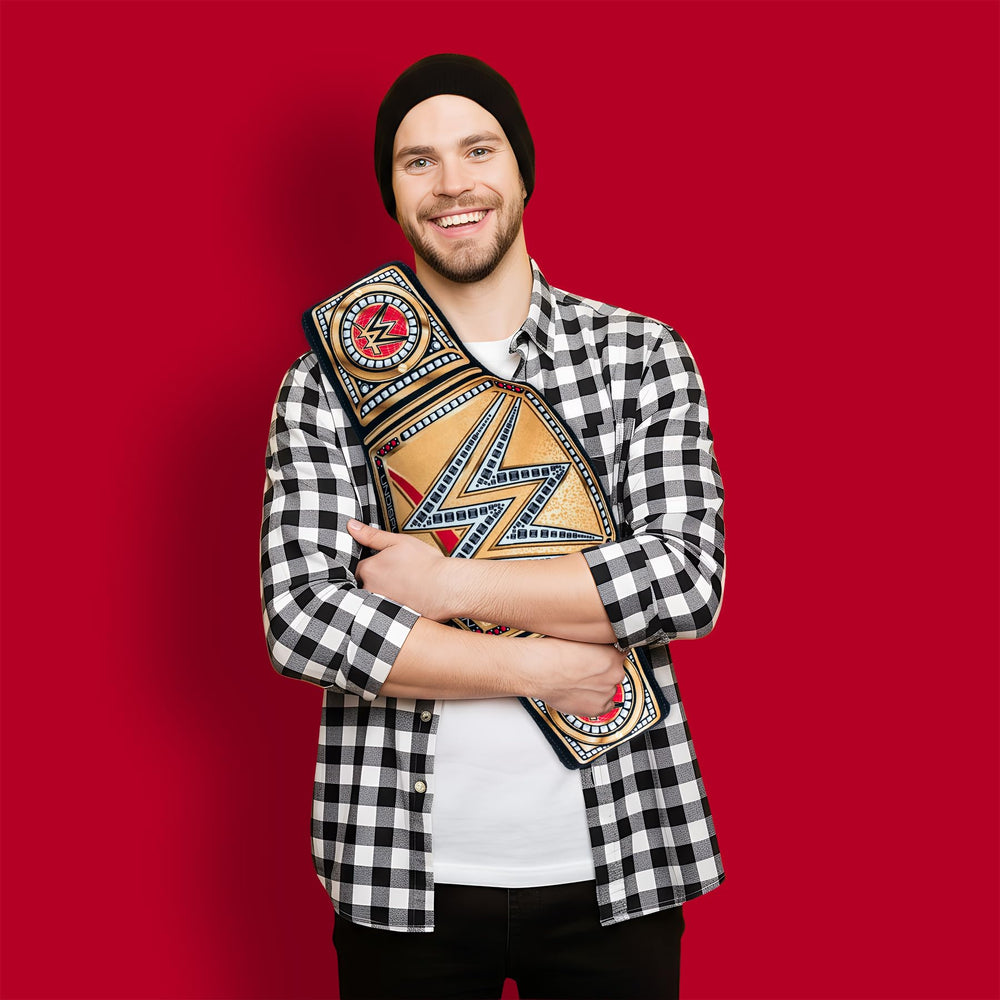 Bleacher Creatures WWE Universal Championship 24in Bleacher Buddy Belt back view highlights emblem and authenticity.