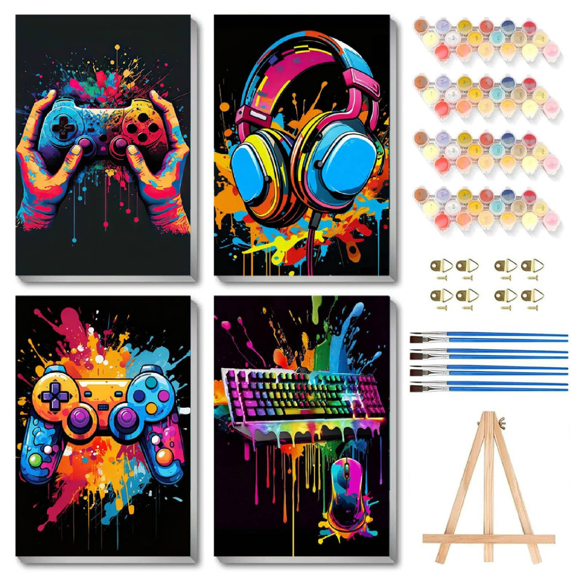 Bleihum controller paint by numbers kit with frame for display-ready gaming art.
