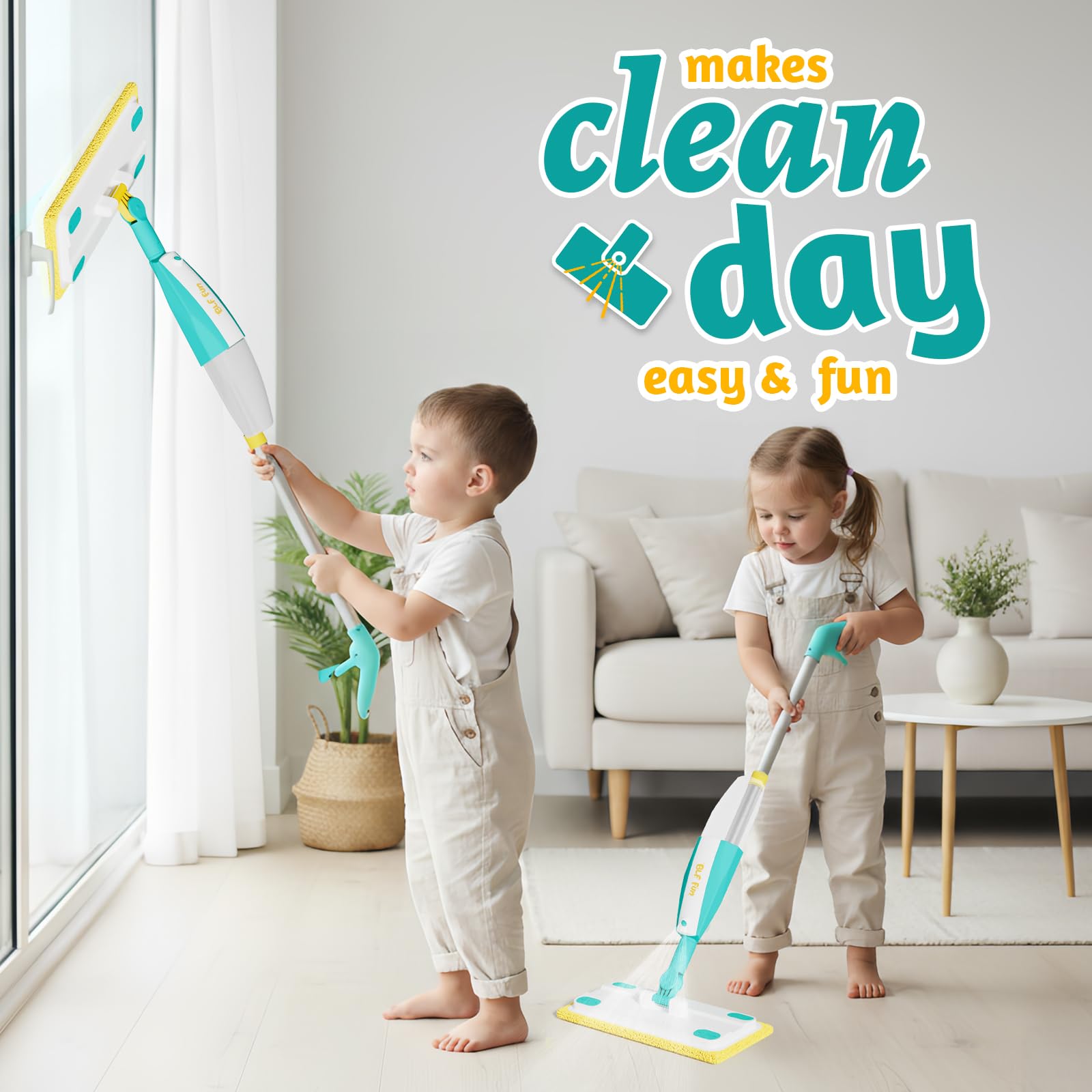 BLF FUN kids mopping in action with a safe, realistic cleaning toy